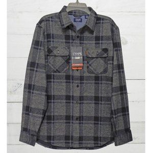 Chaps Mens Flannel Knit Shirt - Lakeland • Gray Blue Plaid • Sz M • NWT
